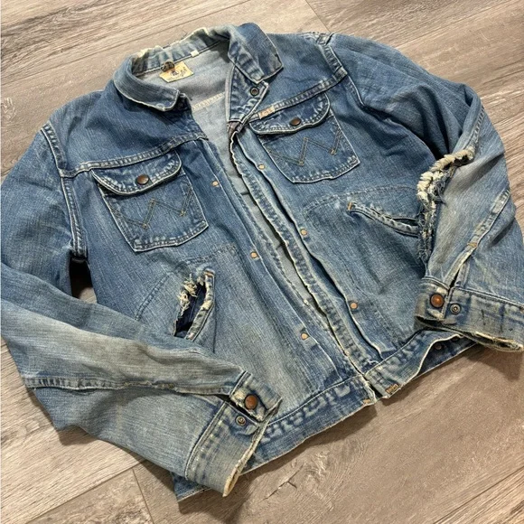 WRANGLER Blue Bell 1950s 8MZ Denim Zip-Up Vintage Blue Jacket Size 42